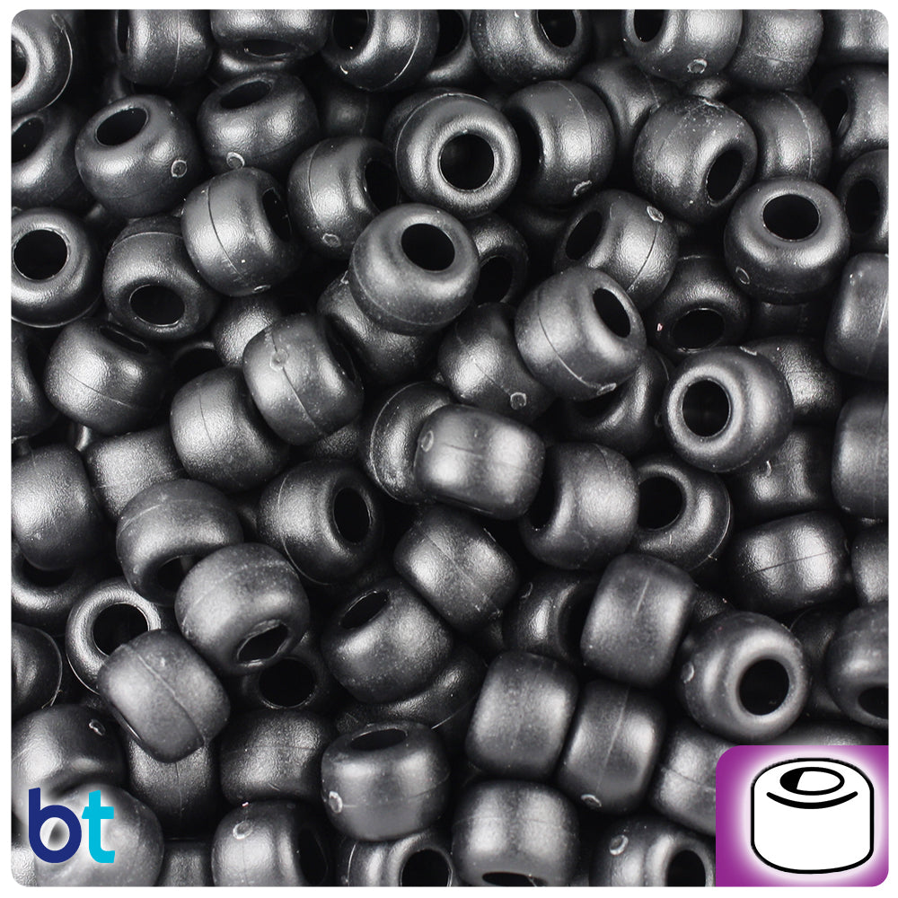 Pony bead, polystyrene, opaque black, 9x7mm. Sold per pkg of 900
