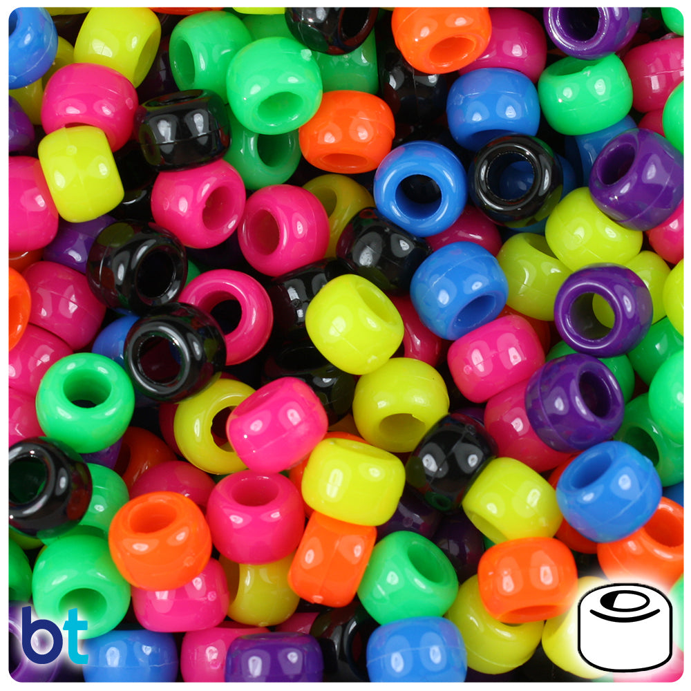 Multi Colors Glow in Dark 9x6mm Pony Beads 500pc made in the USA for school  crafts hair decor kandi jewelry