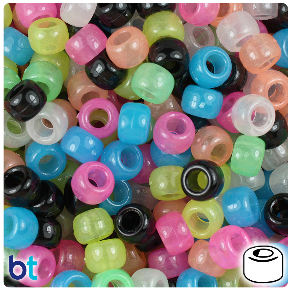 BeadTin Night Glow-in-the-Dark 6.5mm Mini Barrel Plastic Pony Beads  (1000pcs)