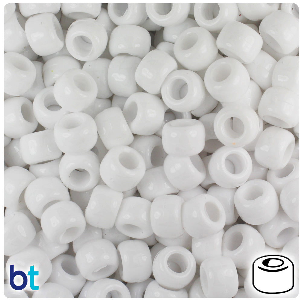 Pony Beads, 9x6mm, Opaque Pearl White (650 Pieces)