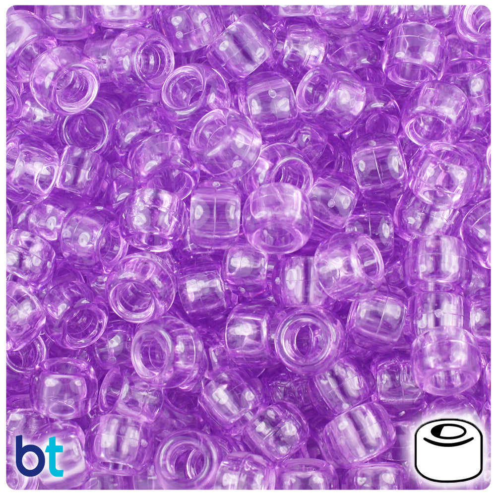 Pony Beads, Transparent, 9x6mm, 100-pc, Lavender Purple