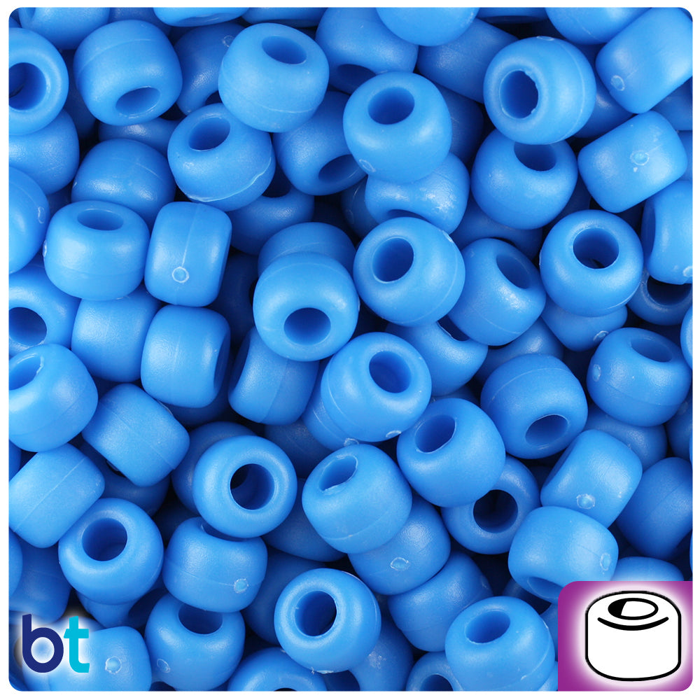 BeadTin Blue Cloud Opaque 9mm Barrel Plastic Pony Beads (500pcs