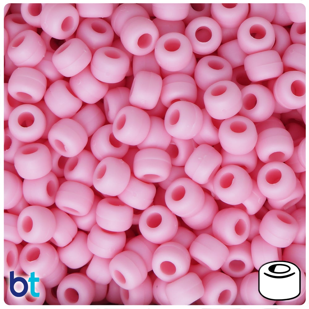 BeadTin Baby Pink Matte 9mm Barrel Pony Beads (500pc) 