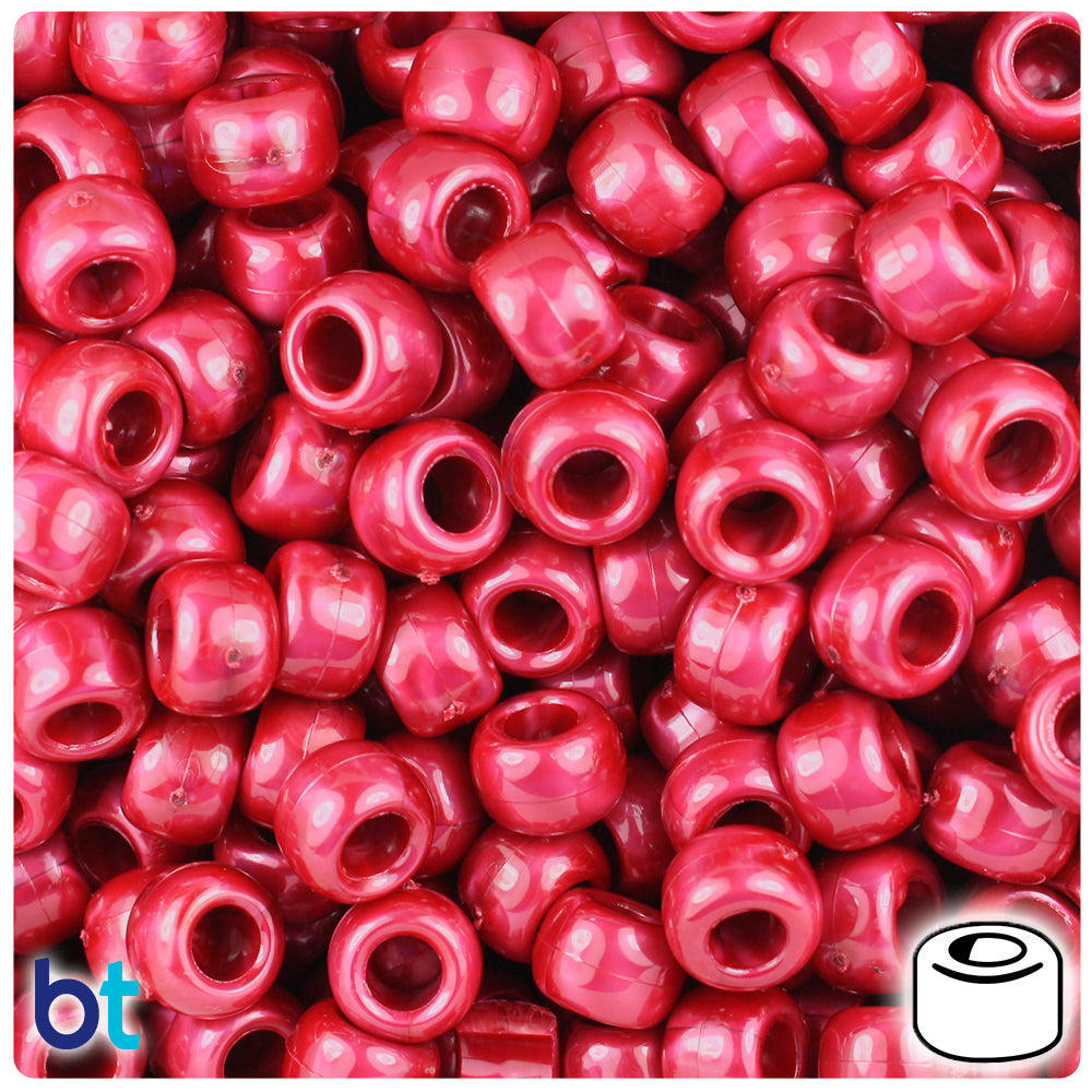 Dark Cranberry Pearl 9mm Barrel Pony Beads (500pcs)