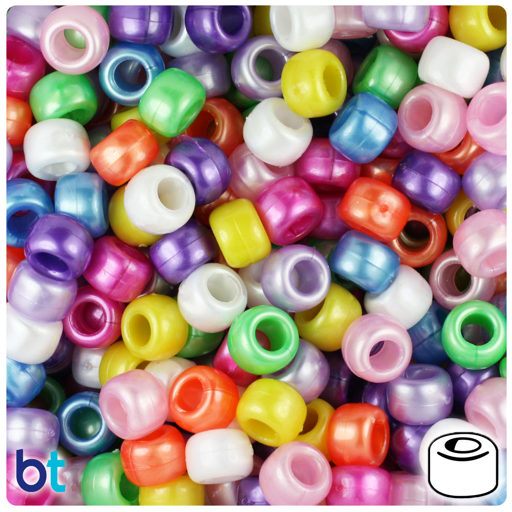 Bright Glitter Multicolor Mix Plastic Pony Beads 6 x 9mm, 500 beads