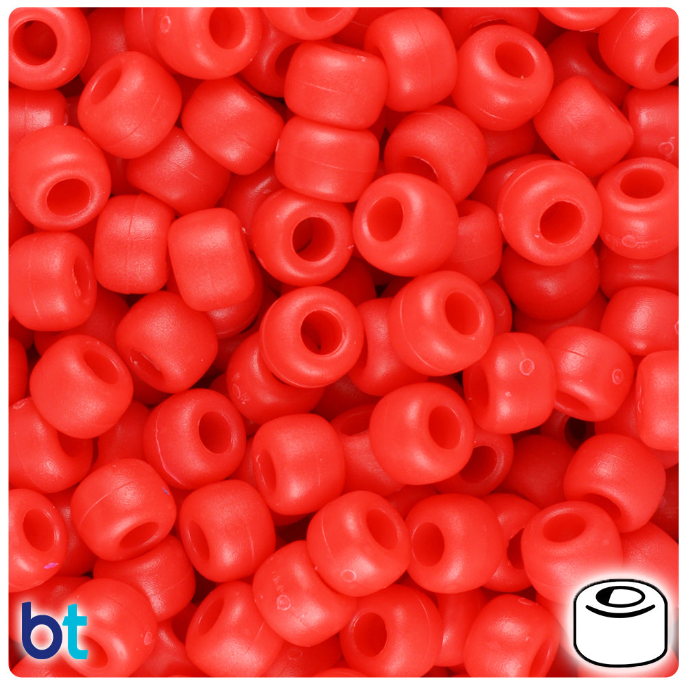 Bright Red Opaque 11mm Large Barrel Pony Beads (250pcs)