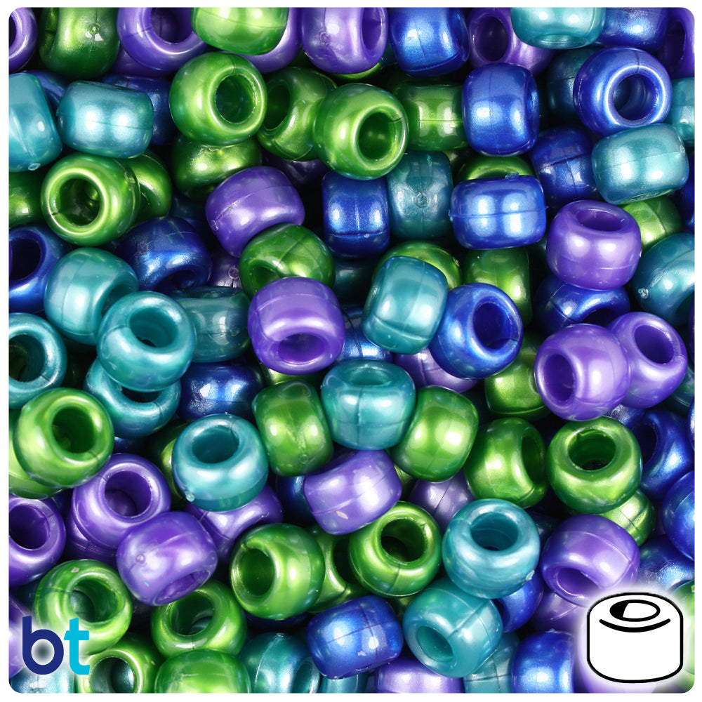 Bright Pearl & Sparkle Mix 9mm Barrel Pony Beads (500pcs)