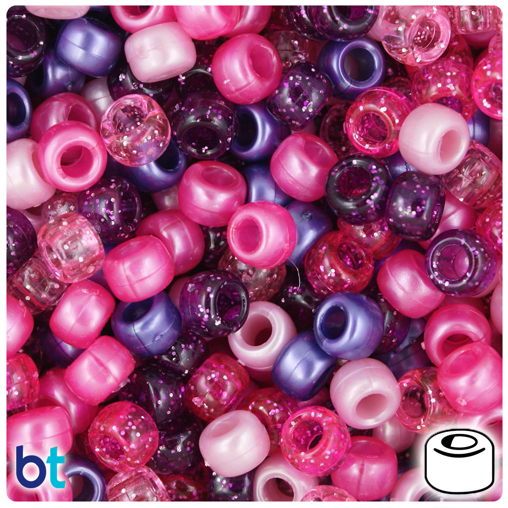 BeadTin Pink Sparkle 9mm Barrel Pony Beads (500pc) 