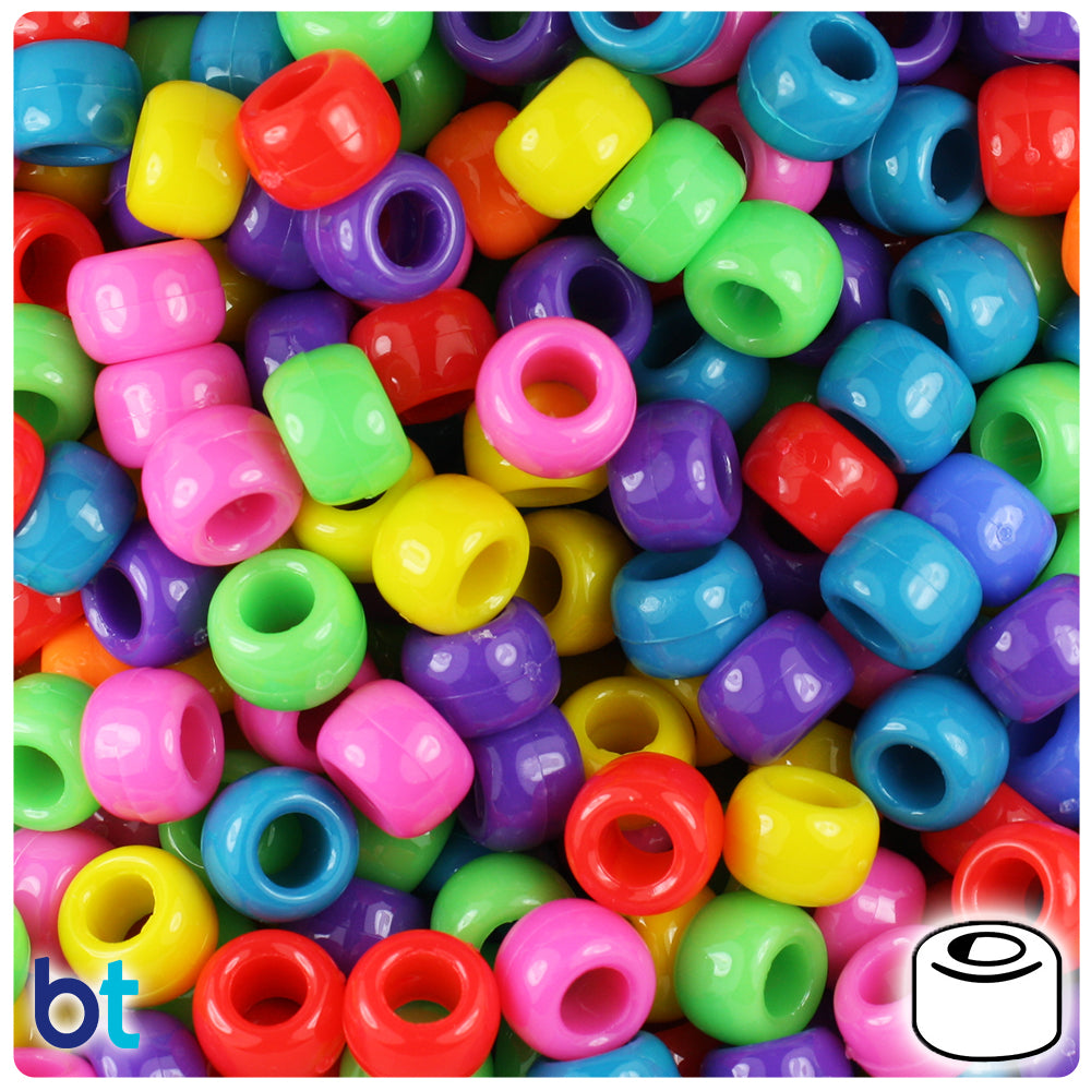 BeadTin Candy Mix Matte 9mm Barrel Plastic Pony Beads (500pcs)