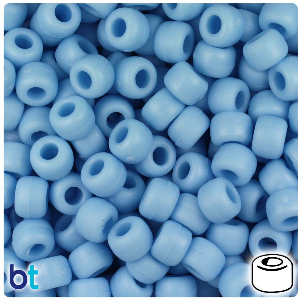 BeadTin Blue Cloud Opaque 9mm Barrel Plastic Pony Beads (500pcs
