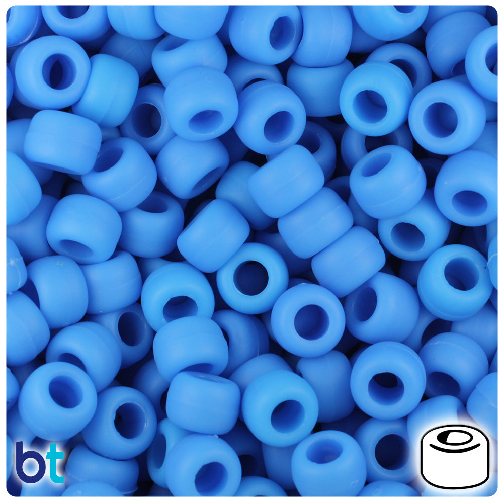 BeadTin True Blue Matte 9mm Barrel Pony Beads (500pc) 