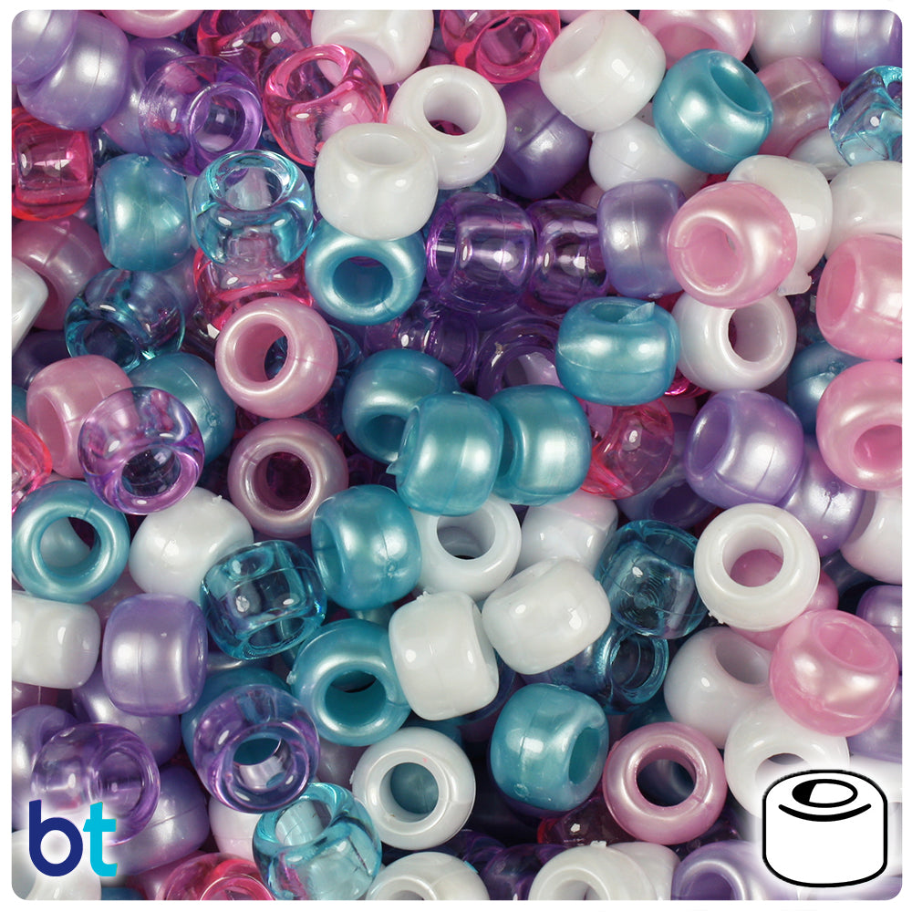 BeadTin Candy Mix Matte 9mm Barrel Plastic Pony Beads (500pcs)