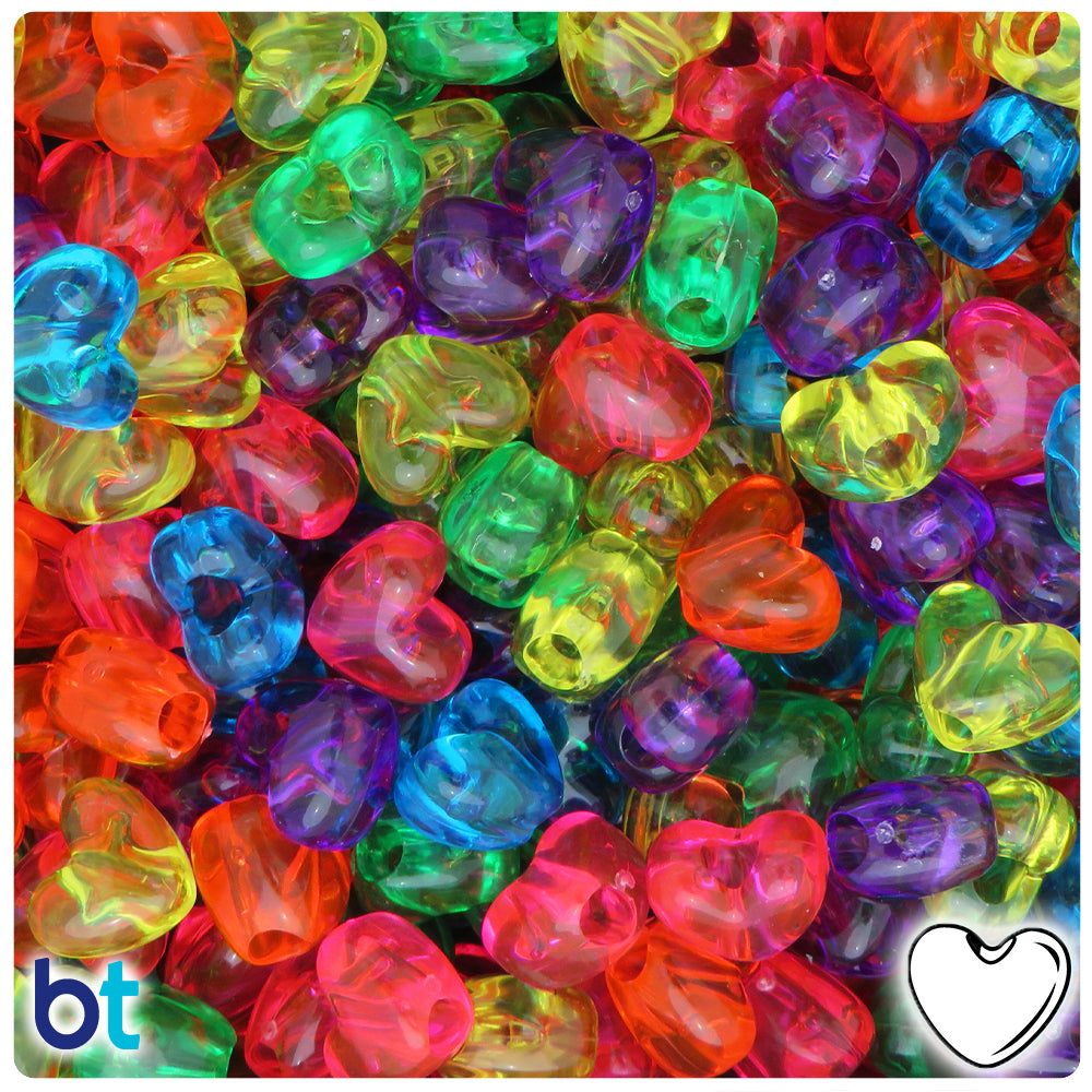 S&S® Worldwide Neon Plastic Heart Pony Beads, 12mm