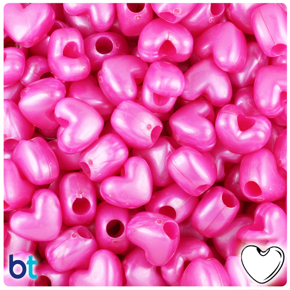64 - Opaque Pink Horizontal Heart Pony Beads