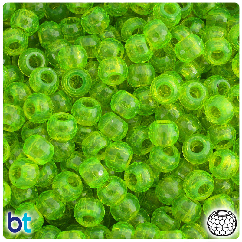 Lime Roe Transparent 9mm Faceted Barrel Pony Beads (500pcs)