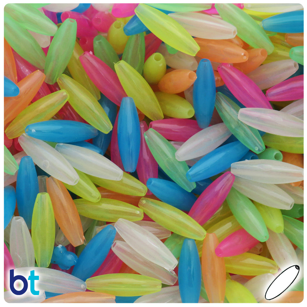 Bead, Mix, 144 Acrylic Opaque 6x19mm Spaghetti Oval Tube Beads Mix 2mm Hole  *