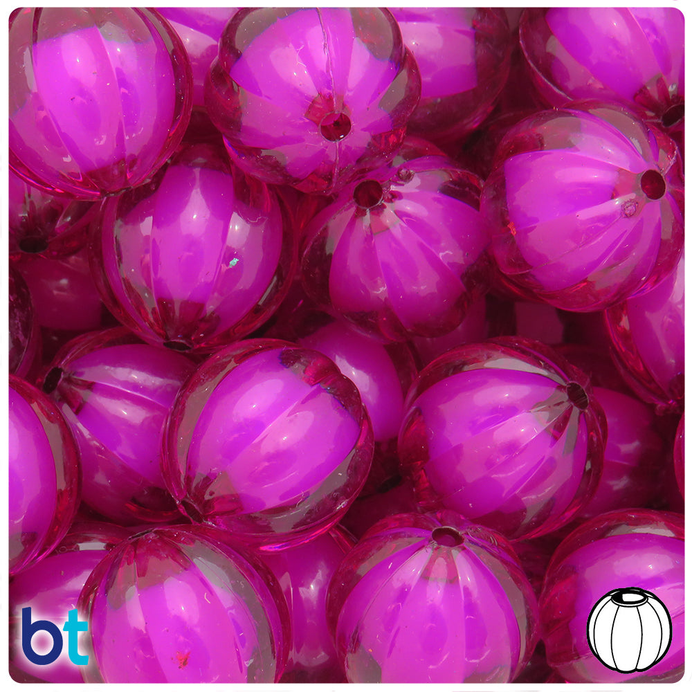 Purple Transparent 10mm Melon Plastic Beads - White Core Bead (100pcs)