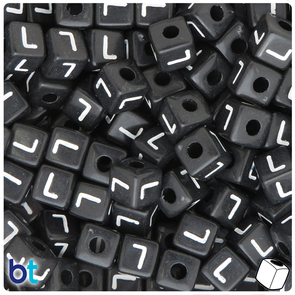 Black Opaque 10mm Cube Alpha Beads - White Letter O (20pcs)