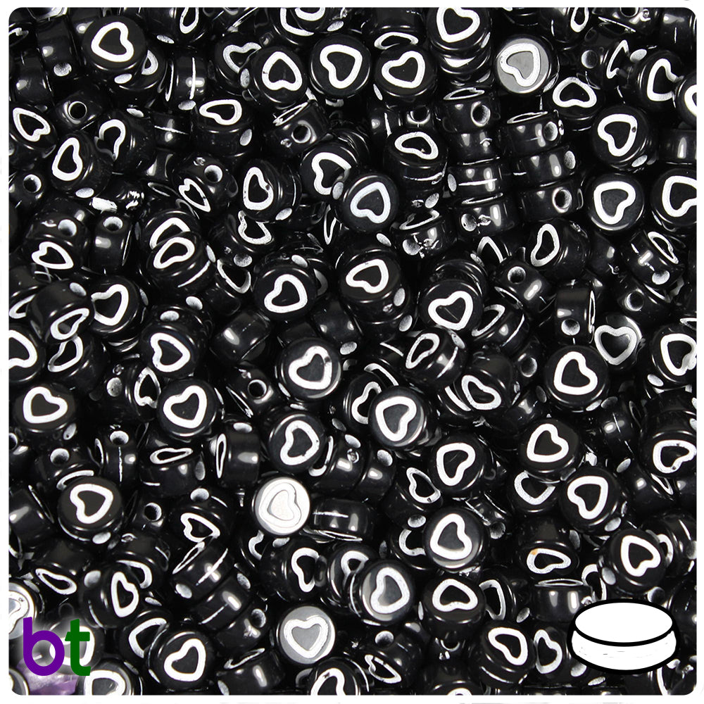 Light Pink Opaque 7mm Heart Alpha Beads - Black Letter Mix (250pcs)