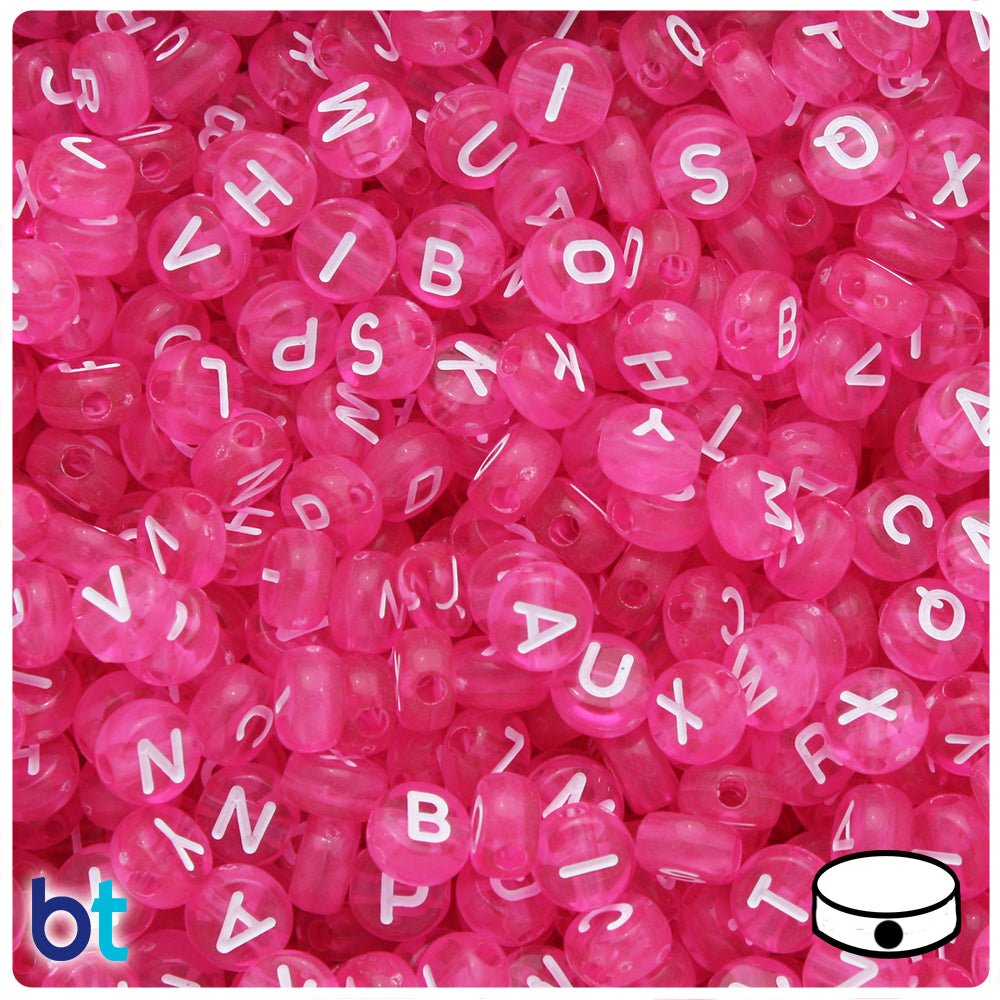 Light Pink Transparent 12mm Heart Alpha Beads - White Letter Mix (120p