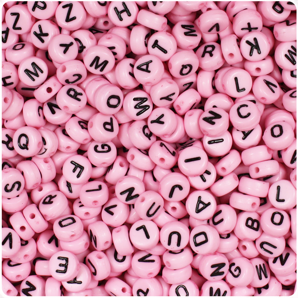 Pink Acrylic Alphabet Beads White Letter Cube 9.5x9.5mm 