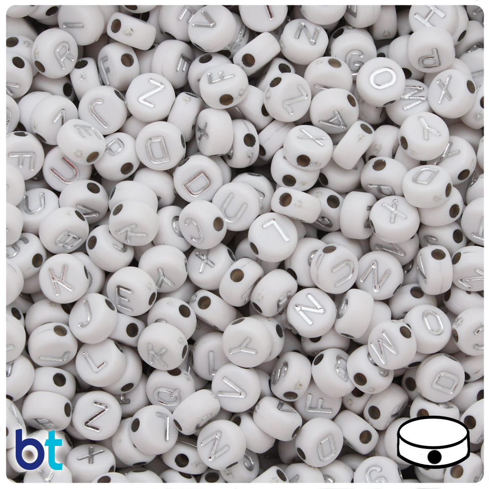 White Opaque 10mm Coin Alpha Beads - Black Number Mix (72pcs)