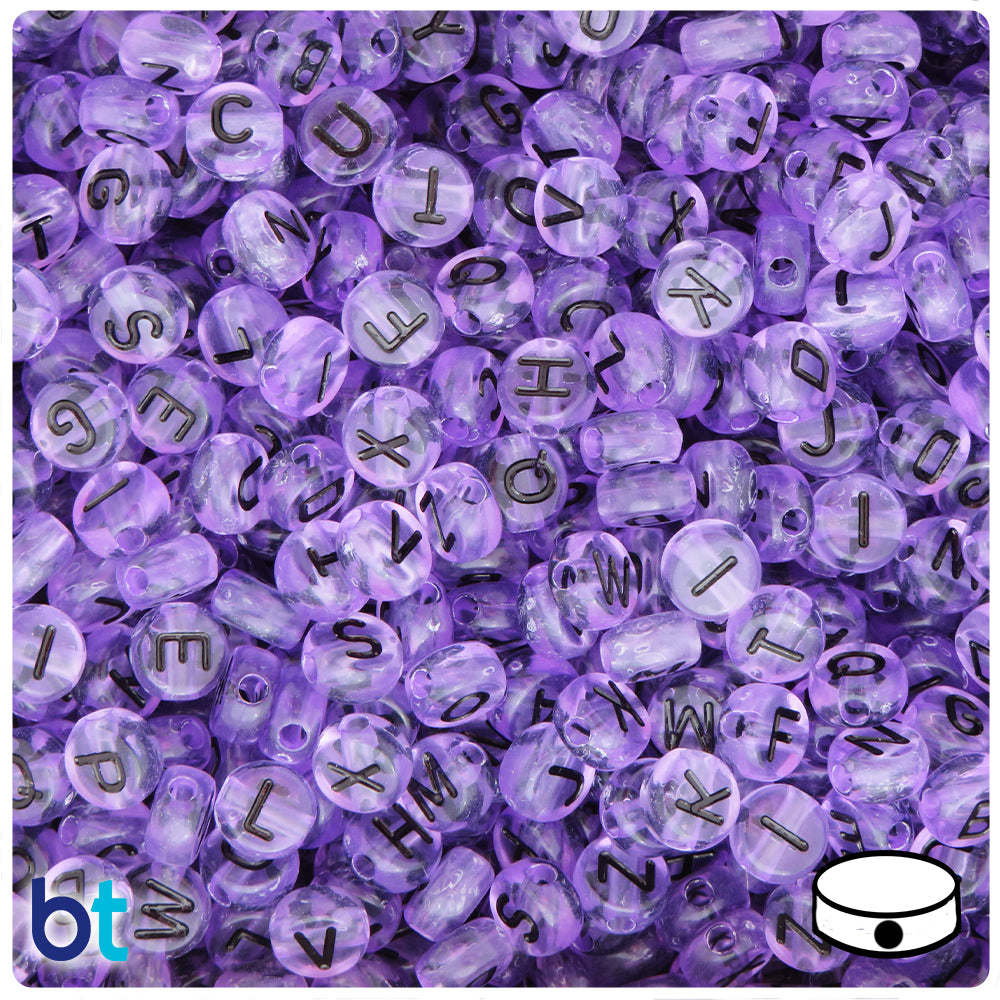 Purple Opaque 7mm Coin Alpha Beads - White Letter Mix (250pcs)