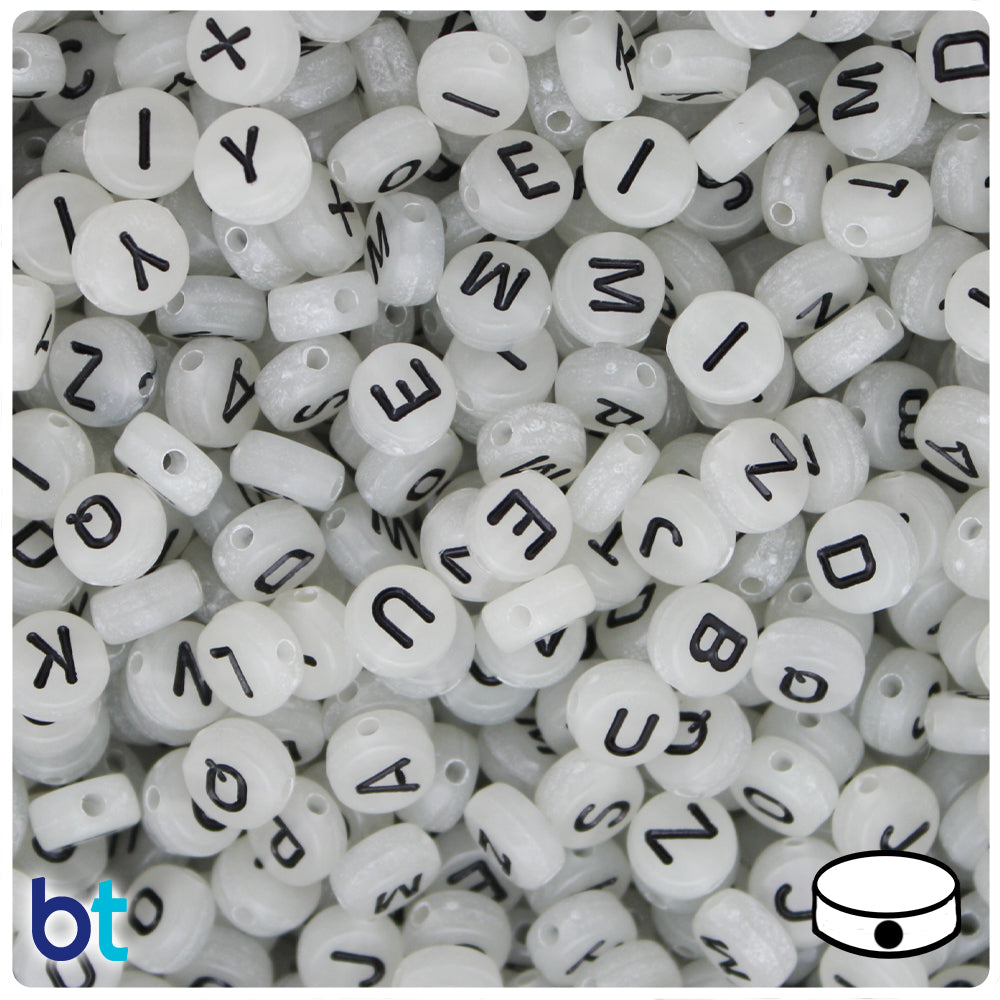 White Opaque 10mm Coin Alpha Beads - Black Number Mix (72pcs)