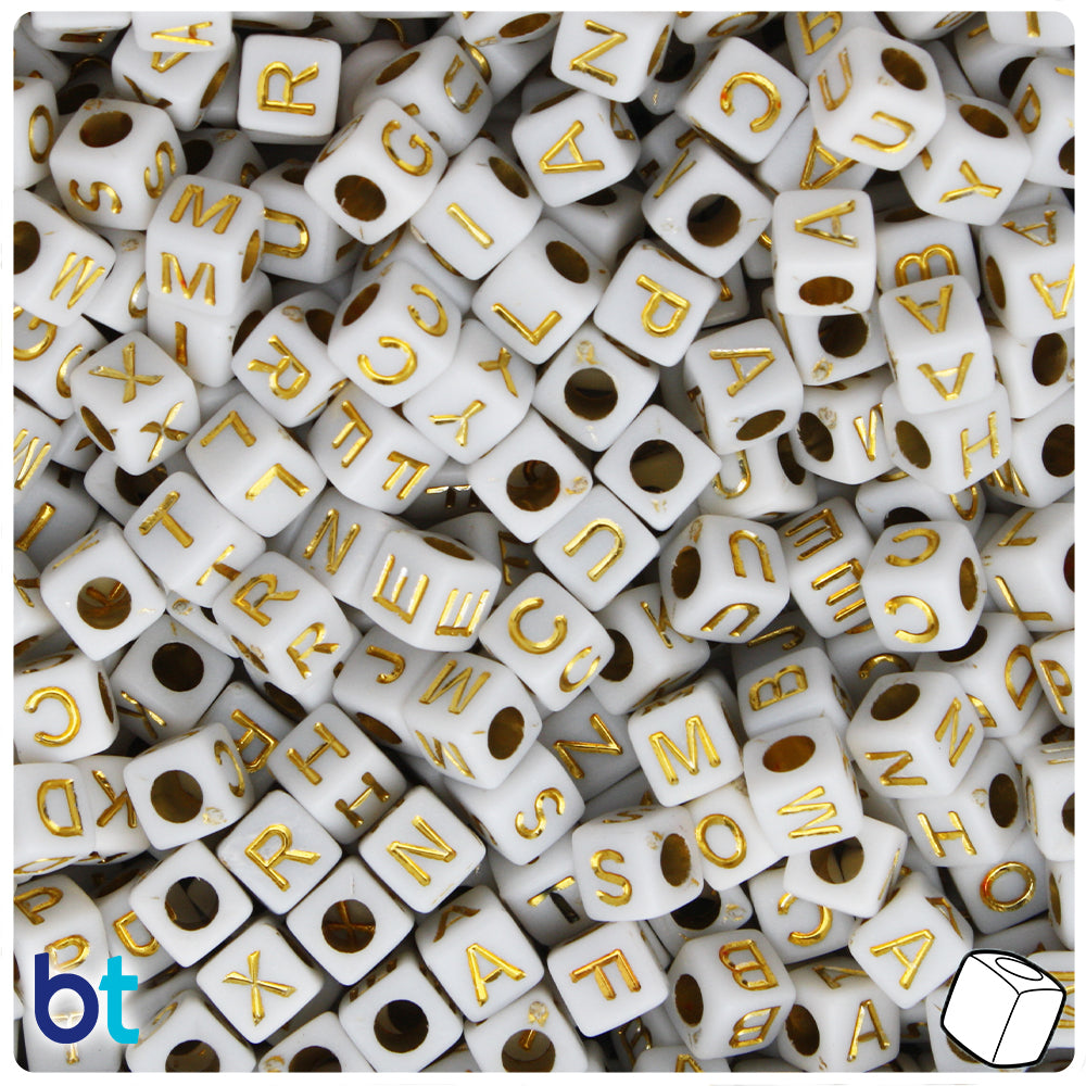 6mm Mixed Letter Cube Metalized Plastic Beads, Antique Silver, Pack of 50 -  Golden Age Beads