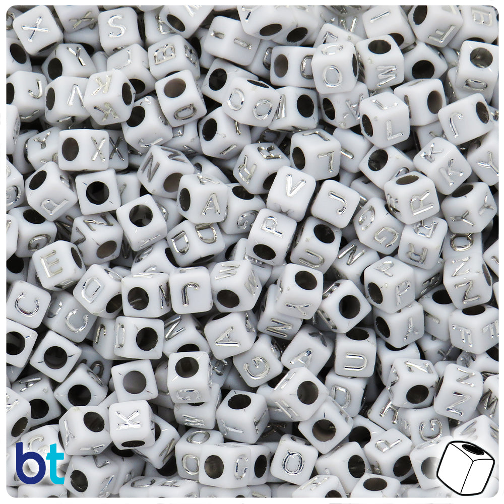 100pcs x 6mm white plastic cubes, Letter beads, colorful alphabet letter  cube beads, square plastic beads 6mm