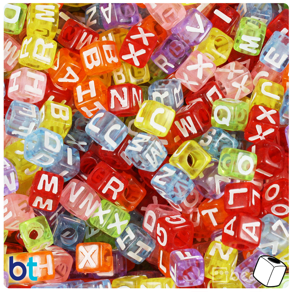 Plastic White Alphabet Vowel Beads, 7mm Cube, (Horizontal), Random Mix, 375  beads