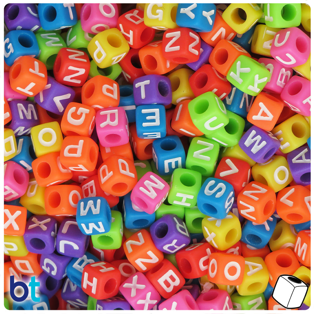 100PCS - 6mm Alphabet Letter Beads , Rainbow Color, White Multi Coloured  Beads , ABC Name Beads, A-Z Letter Beads, Square beads [CB0121]