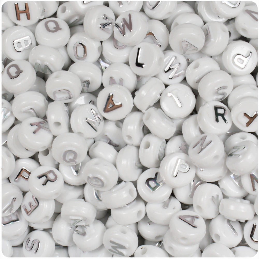 1PC Round White Enamel Letter Beads 10mm White and Gold 