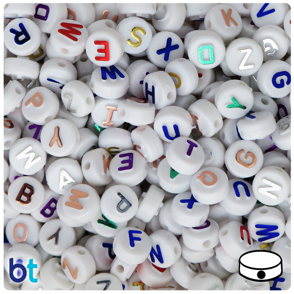 The Beadery - White Alphabet Beads with Black Letters - 360 Pieces- Unisex,  10MM Round 