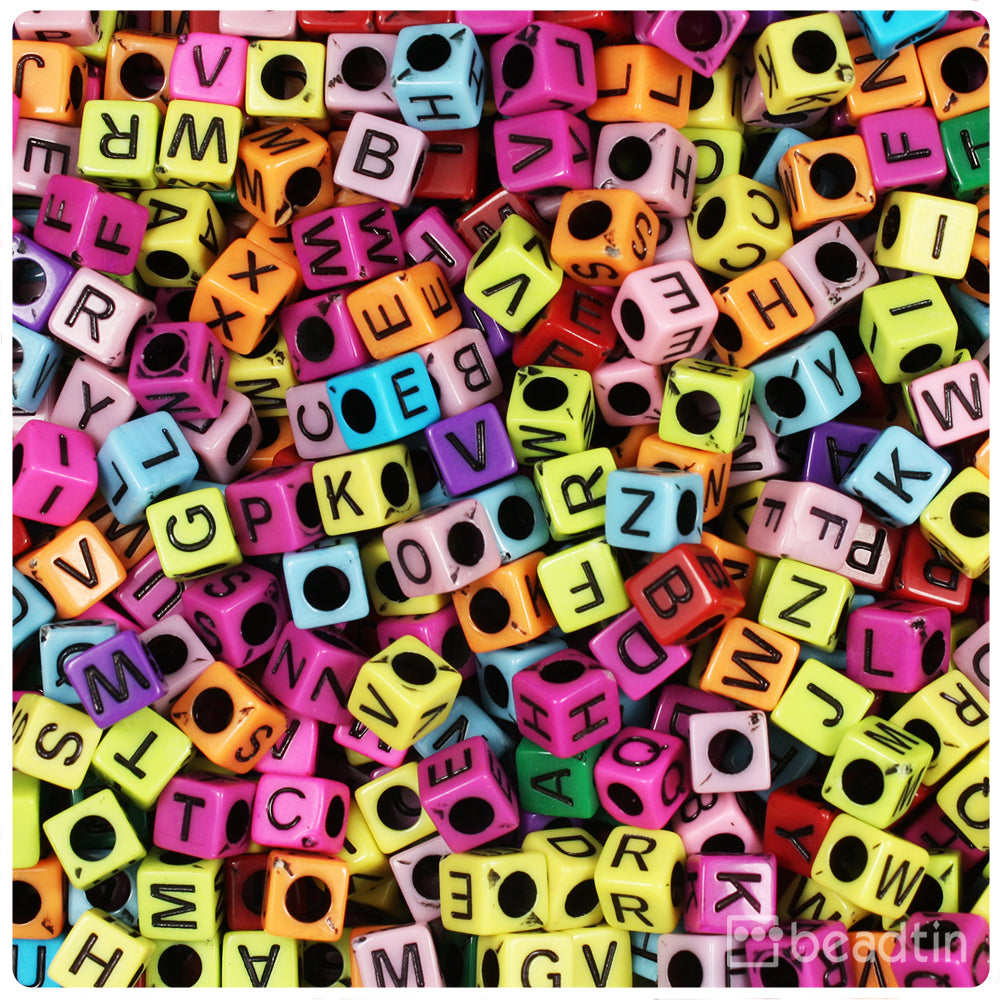 500pcs Multicolor 6x6mm Square Alphabet Letter Beads Assortment