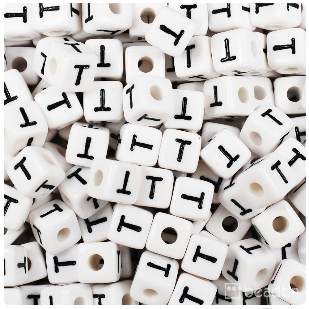 1197K073BL - 10mm Alphabet Beads - White / Blue Letters - 40 Piece Pack