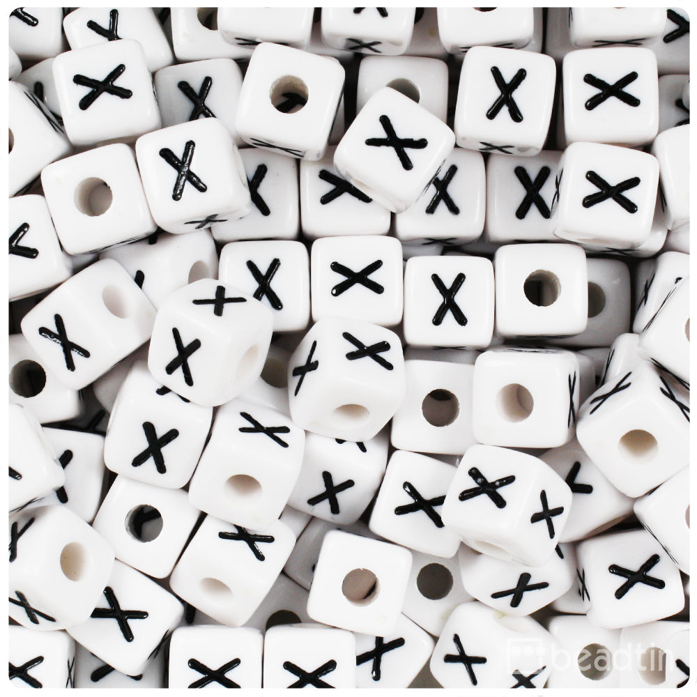 1197SV052WT – 10mm Alphabet Beads – Black / White Letters – 1/4 Lb