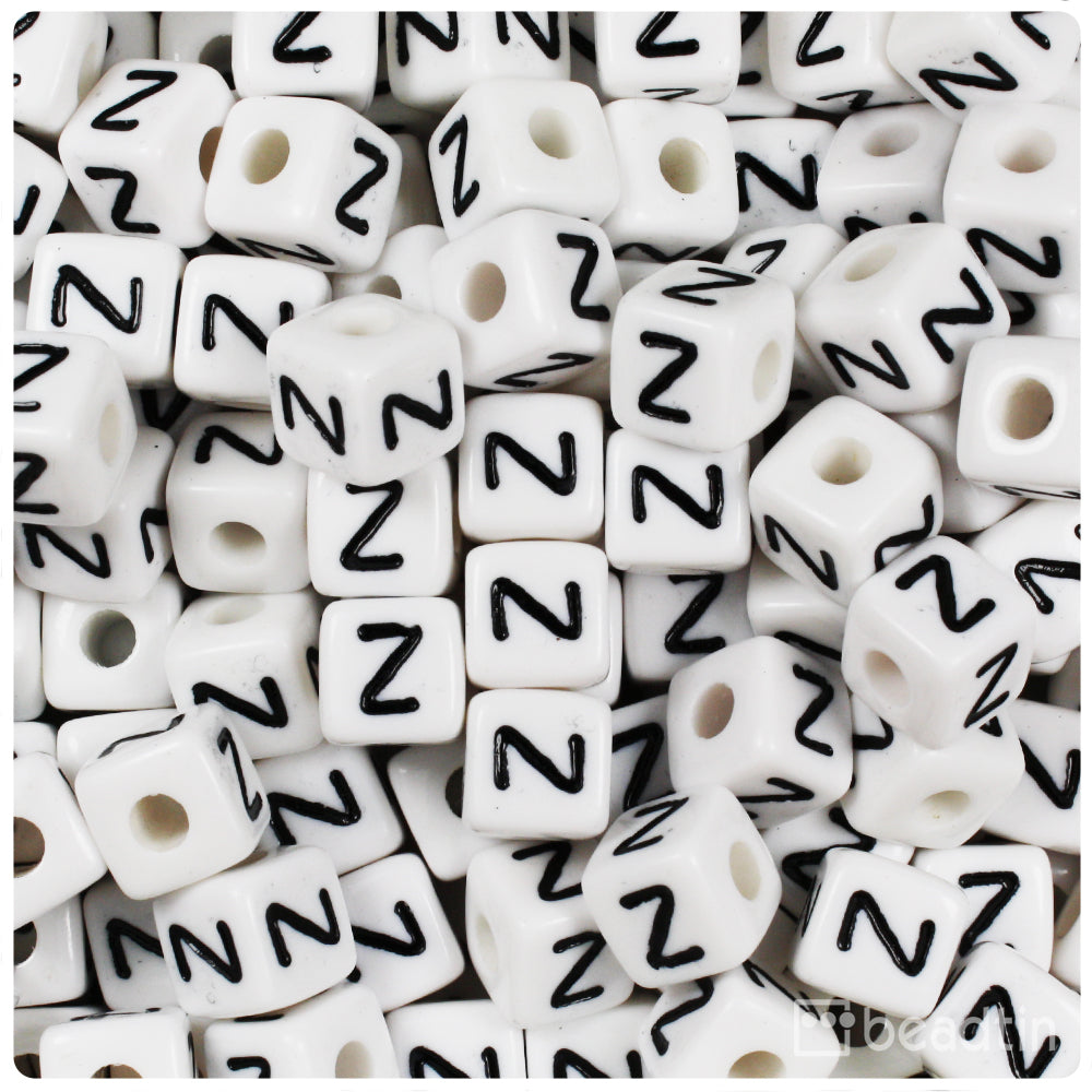 1197SV052WT – 10mm Alphabet Beads – Black / White Letters – 1/4 Lb Value  Pack