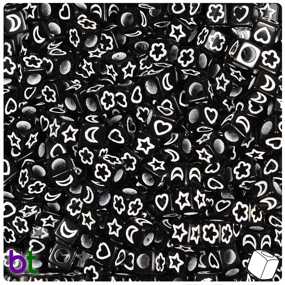 Multicraft Alpha Beads - 6mm Cube - White Black