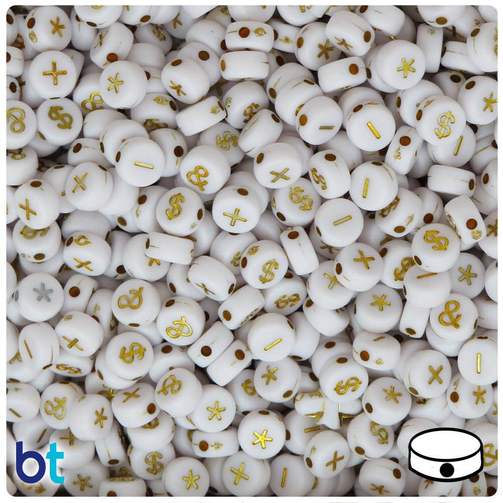 White Opaque 10mm Coin Alpha Beads - Black Number Mix (72pcs)