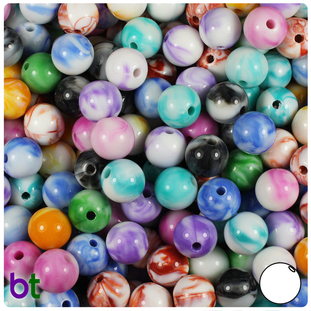Blue Marbled 10mm Round Plastic Beads (100pcs)
