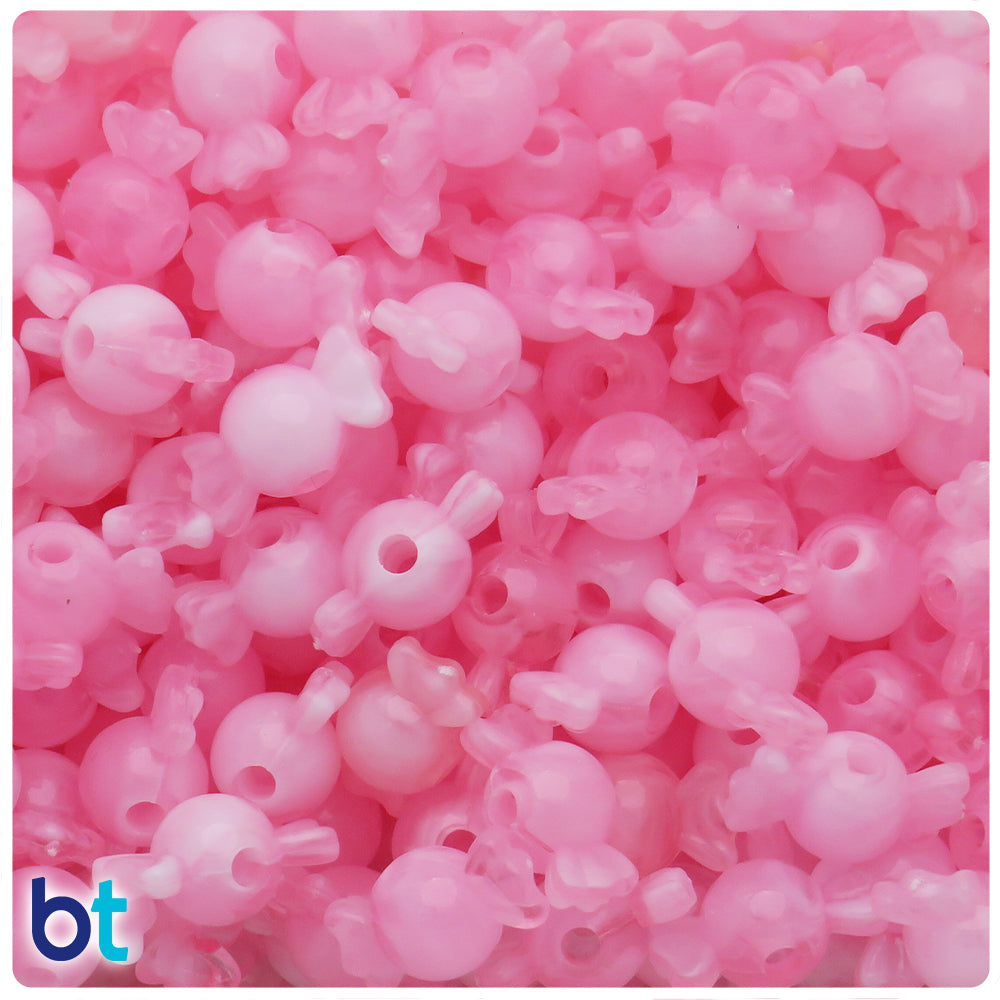 BeadTin Pink Marbled 16mm Round Plastic Craft Beads (25pcs)