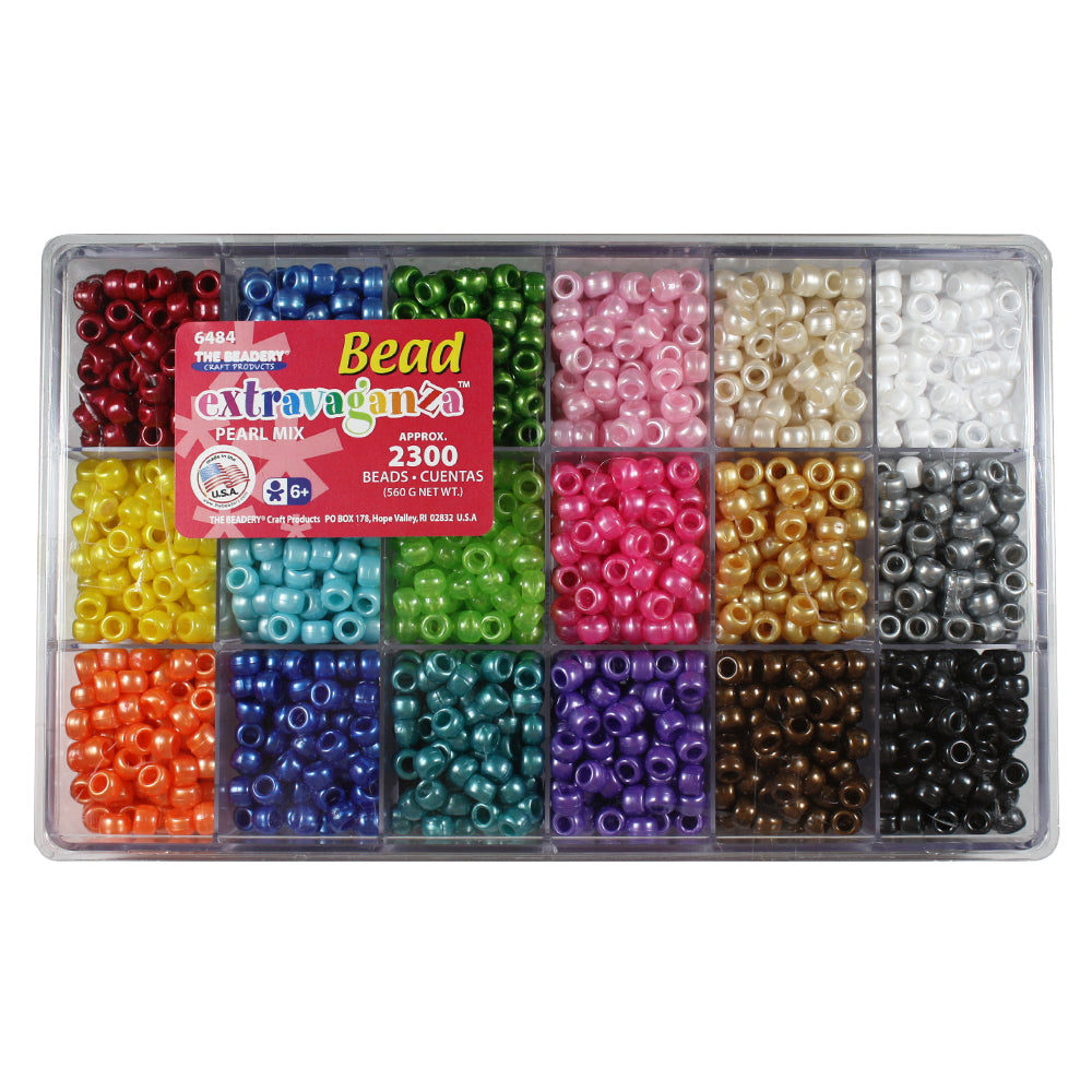 ALL in ONE Extravaganza Bead Box: 15 Color Plastic Rainbow Opaque Pony Bead  4mm