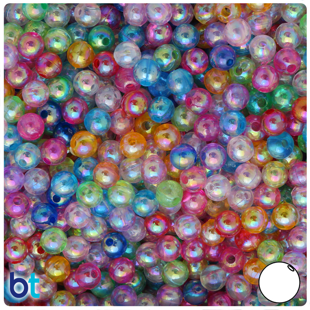Mystic Glass Beads, Rainbow Mermaid Iridescent Round Beads, 6mm
