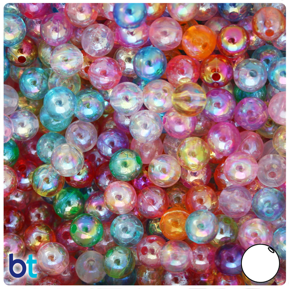 Craftdady 100pcs Transparent Acrylic Faceted Round Ball Spacer Beads 10mm Random Mixed Colors Plastic Loose Pony Beads for Jewelry Making Hole: 2mm