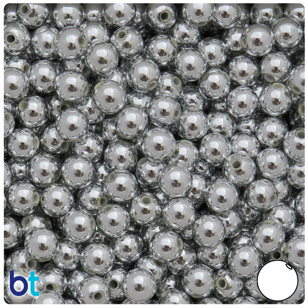 Silver Metallic 20mm Round Plastic Beads (10pcs)