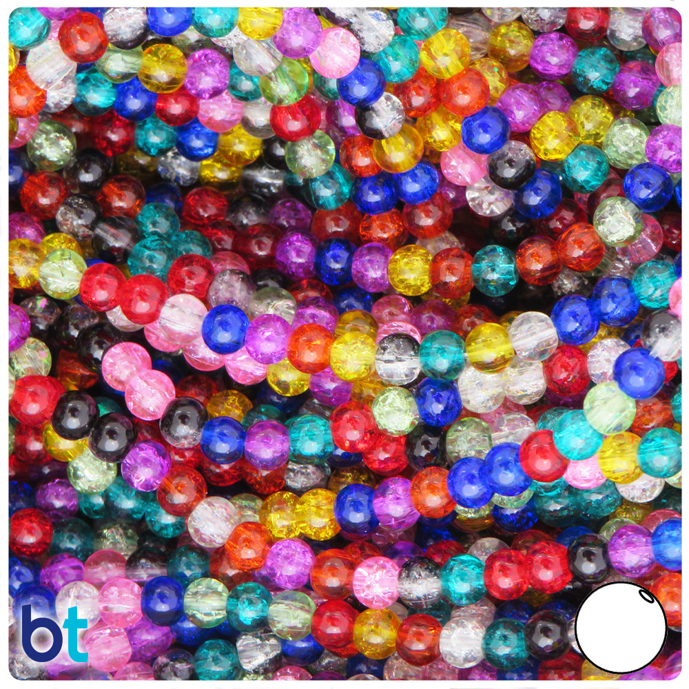 Assorted Colors 6mm Round Crackle Glass Beads (5 Strands)