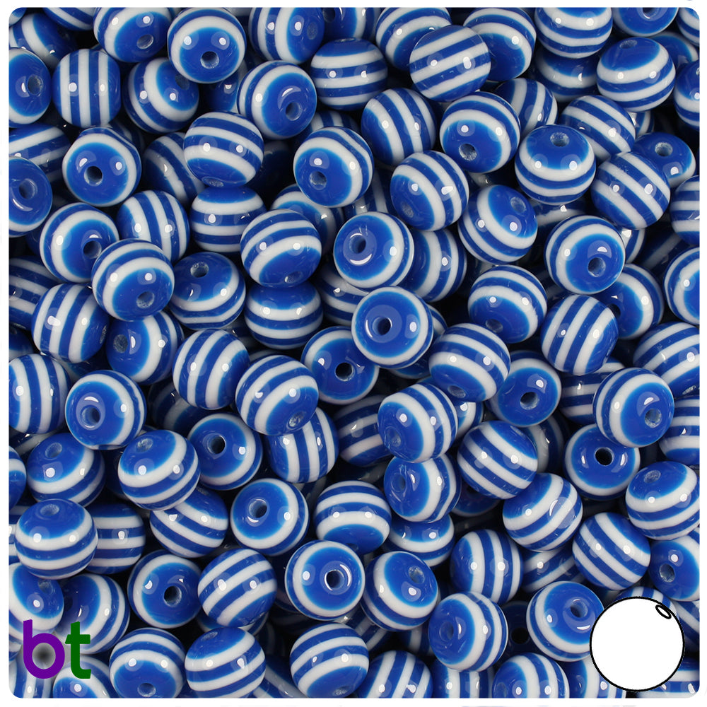 Opaque Mix 10mm Round Resin Beads - White Stripes (75pcs)