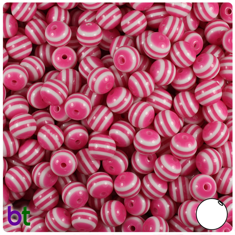 8mm Light Pink Striped Candy Beads