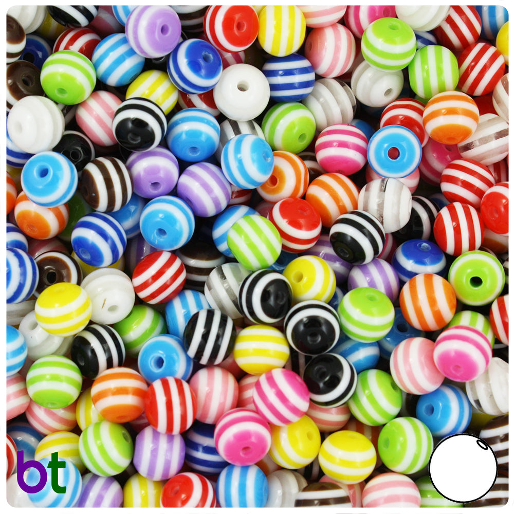 Opaque Mix 10mm Round Resin Beads - White Stripes (75pcs)